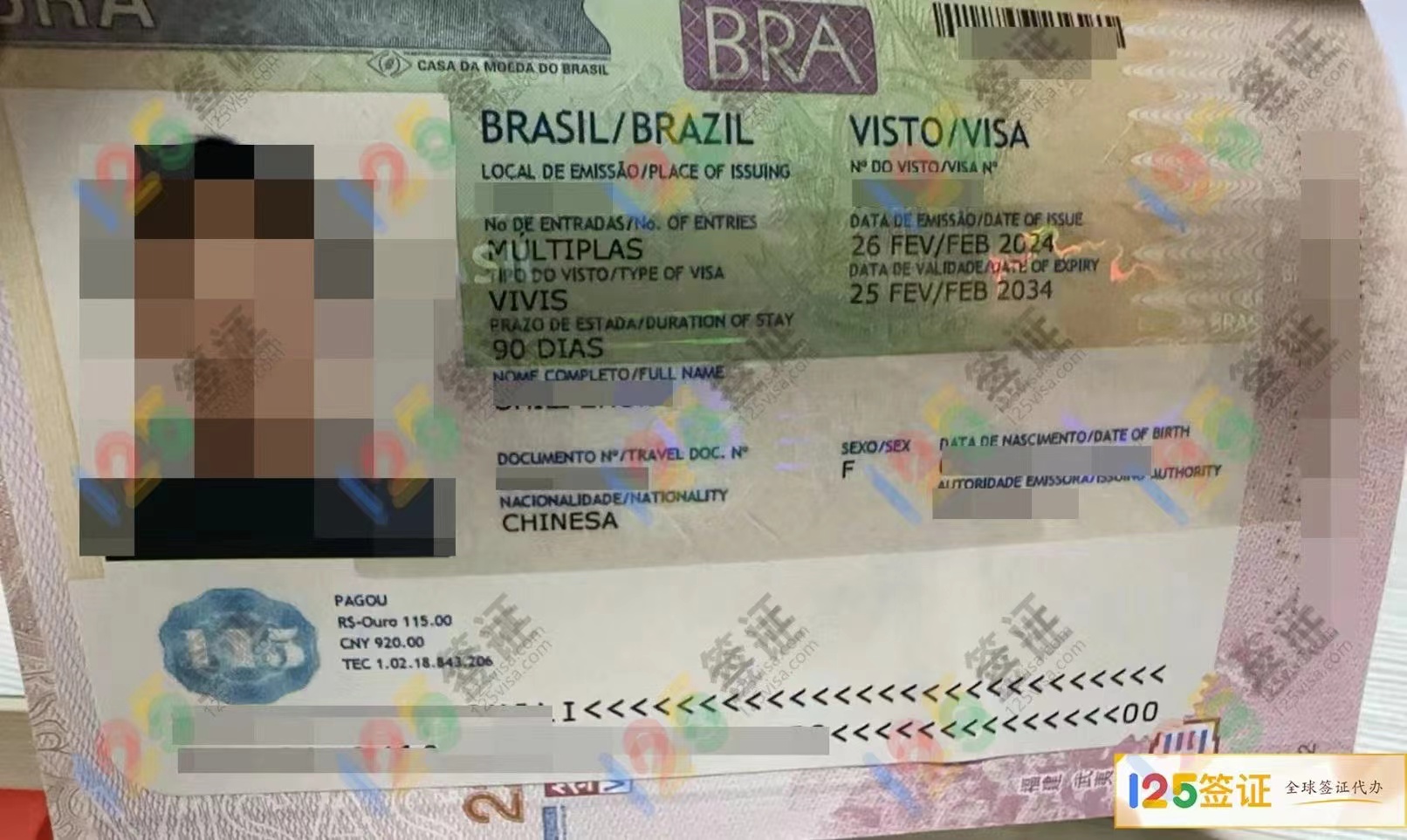 巴西签证页样图